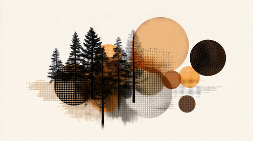 Papier peint géométrique forêt Cercles en noir et or