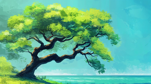 Papier peint paysage arboré Arbre au bord de l'eau