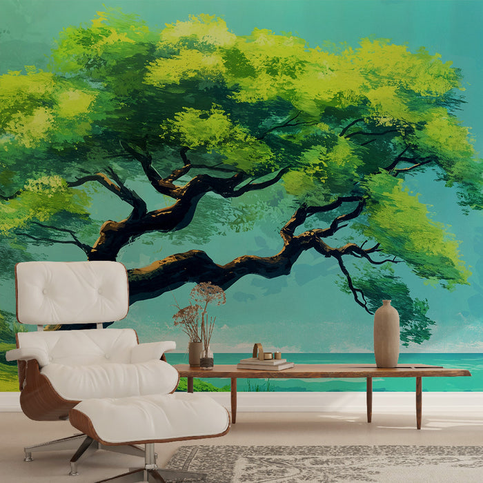 Papier peint paysage arboré | Arbre au bord de l'eau