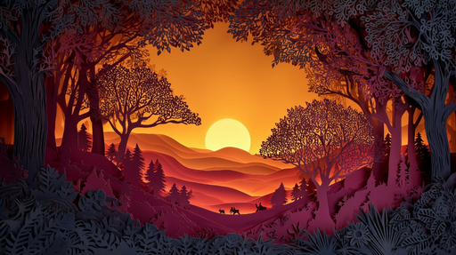 Papier peint paysage Forêt en coucher de soleil