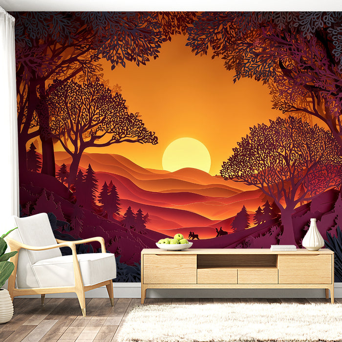 Papier peint paysage | Forêt en coucher de soleil