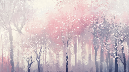 Papier peint paysage floral Forêt enchantée en rose et blanc