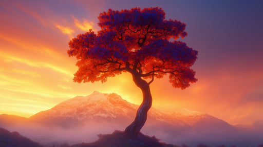 Papier peint arbre flamboyant Nature et coucher de soleil éblouissant
