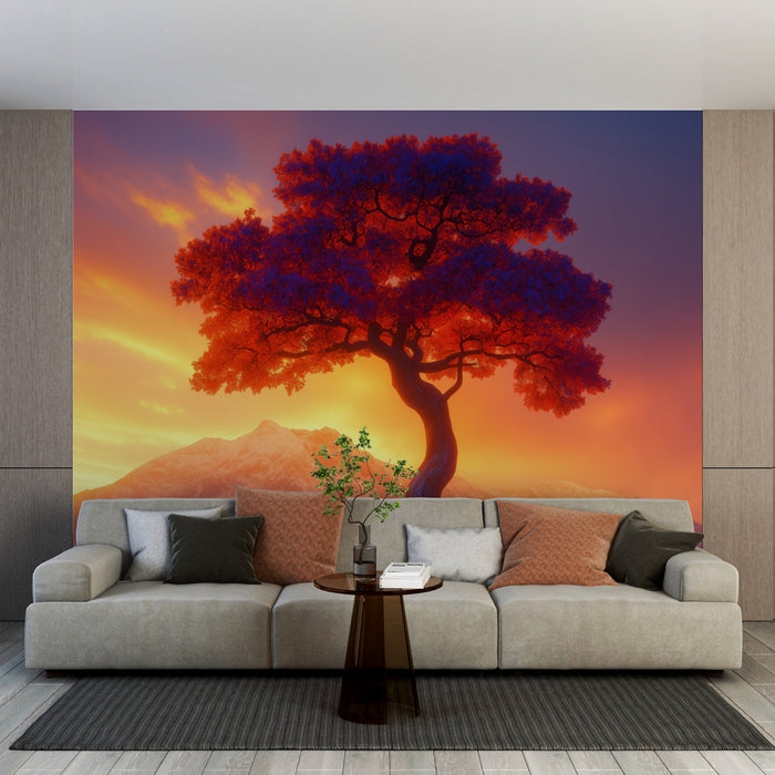 Papier peint arbre flamboyant | Nature et coucher de soleil éblouissant