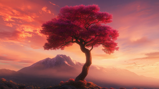 Papier peint arbre rose Paysage enchanteur de montagne