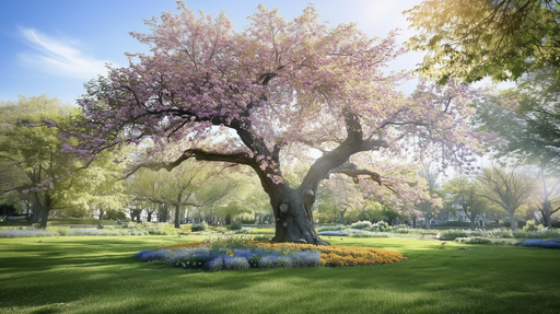 Papier peint arbre en fleur Paysage printanier luxuriant