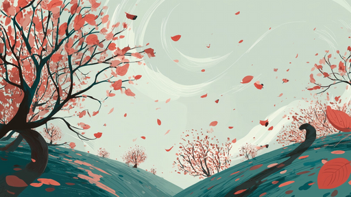 Papier peint paysage automnal Arbres et feuilles tourbillonnantes