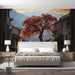 Papier peint panoramique arbre rouge automne pour chambre moderne et élégante