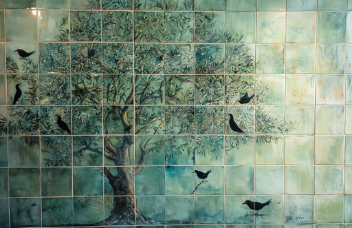 Carrelage mural arbre et oiseaux Décoration artistique en céramique