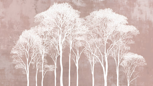 Papier peint arbre Silhouette blanche sur fond rose
