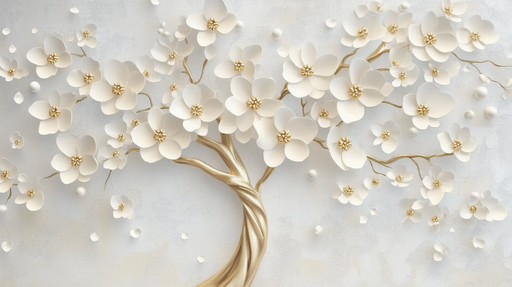 Papier peint floral 3D Élégance florale en blanc et or
