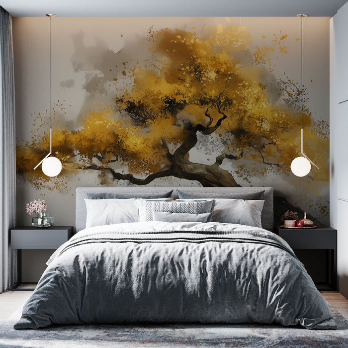 Papier peint arbre doré | Art abstrait et nature