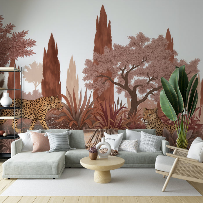 Papier peint jungle | Décor léopard élégant
