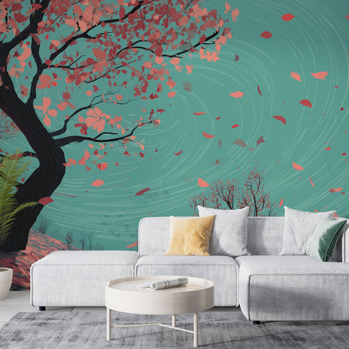 Papier peint automne | Paysage onirique avec feuilles dansantes