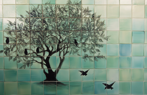 Carrelage mural nature Arbre et oiseaux en céramique