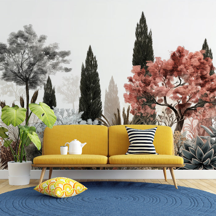 Papier peint paysage naturel | Paysage d'arbres artistiques