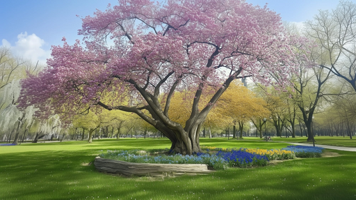 Papier peint arbre fleuri Paysage printanier