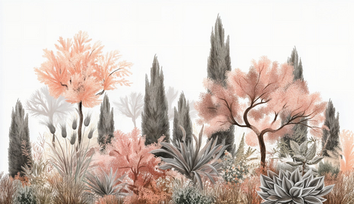 Papier peint paysage botanique Éléments floraux pastels