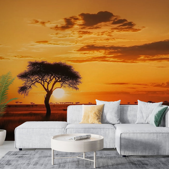Papier peint savane | Coucher de soleil africain