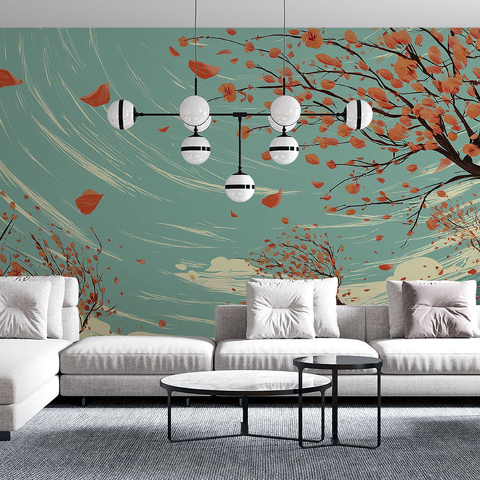 Papier peint vent automnal | Paysage poétique