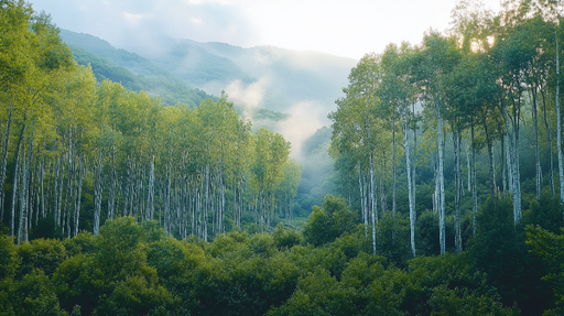 Papier peint forêt Paysage verdoyant et brumeux