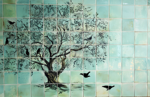 Papier peint mural arbre Design artistique en carreaux