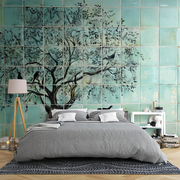 Papier peint mural arbre | Design artistique en carreaux
