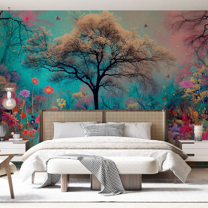 Papier peint floral | Paysage féerique coloré
