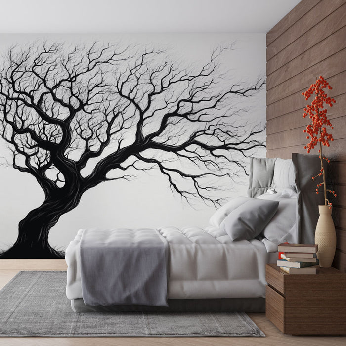 Papier peint arbre minimaliste | Design en noir et blanc