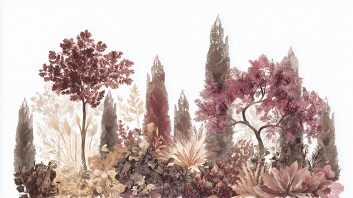 Papier peint botanique Illustration artistique de paysage floral