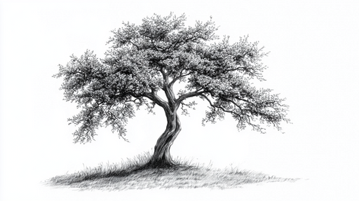 Papier peint arbre solitaire Illustration en noir et blanc