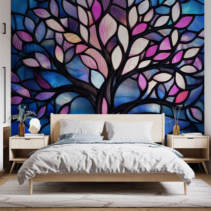 Vitrail Arbre de Vie | Lumières Bleues et Violettes