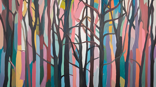 Papier peint forêt colorée Arbres abstraits et vibrants