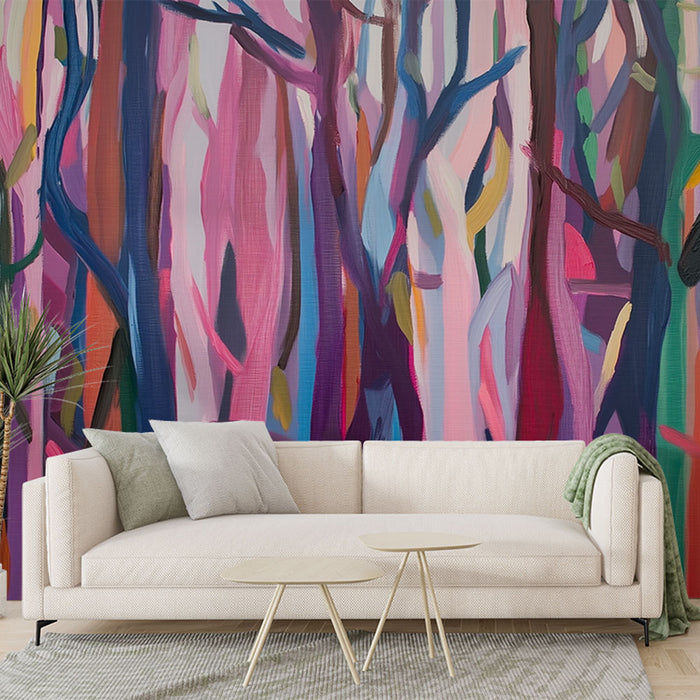 Papier peint abstrait forêt | Couleurs vives et formes organiques