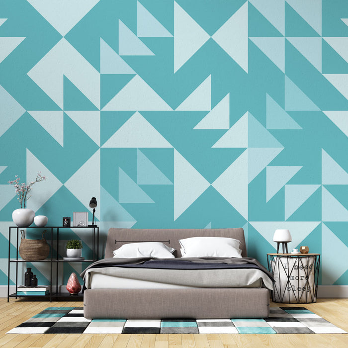 Papier peint géométrique | Motif triangulaire turquoise