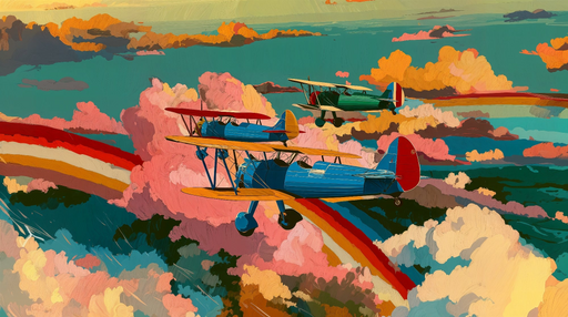 Papier peint avion rétro Ciel coloré et nuages