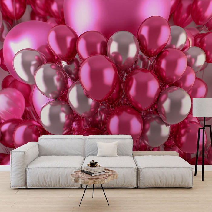Papier peint ballons roses | Décor festif et joyeux