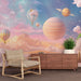 Papier peint ciel étoilé avec montgolfières et planètes pour chambre d'enfant rêveuse