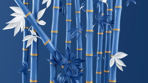 Papier peint bambou Éclat bleu et détails dorés