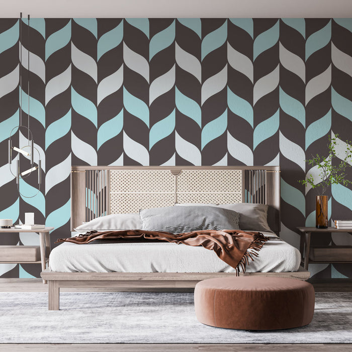 Papier peint moderne avec motifs de feuilles bleues et grises pour chambre à coucher élégante