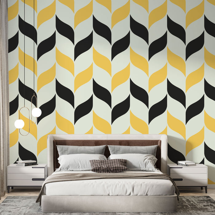 Papier peint géométrique | Motif rétro jaune et noir