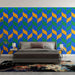 Papier peint moderne bleu et jaune avec motifs de feuilles pour chambre à coucher élégante