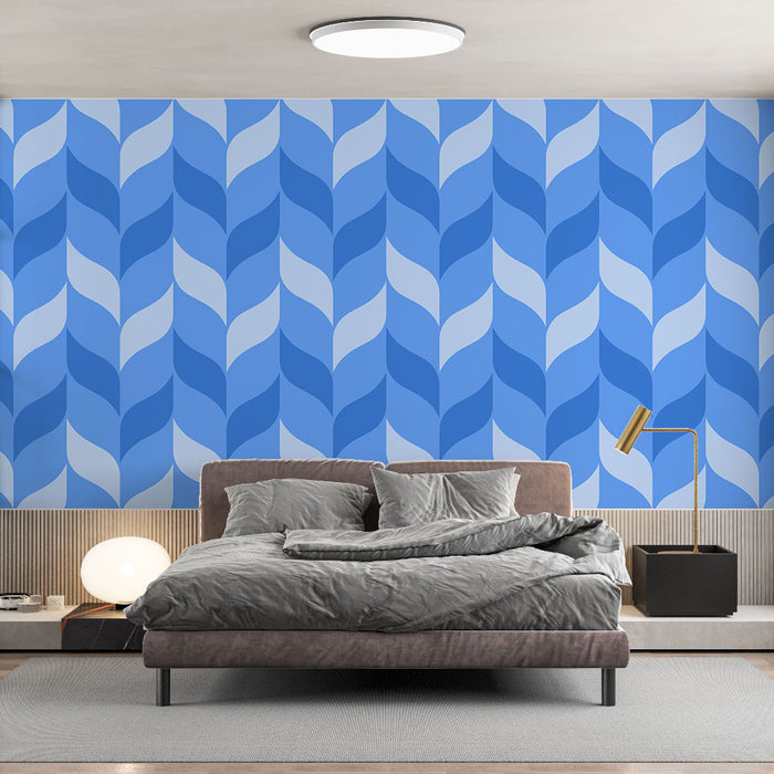 Papier peint zigzag | Bleu ondulé