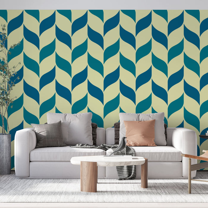 Papier peint moderne avec motif de feuilles bleues et vertes pour salon contemporain