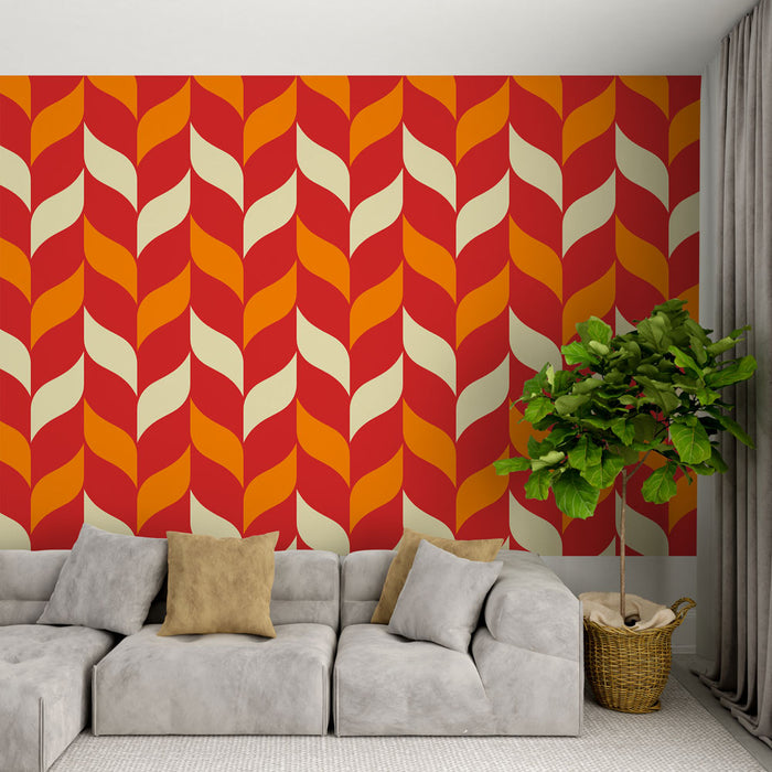 Papier peint rétro | Motif géométrique rouge et orange