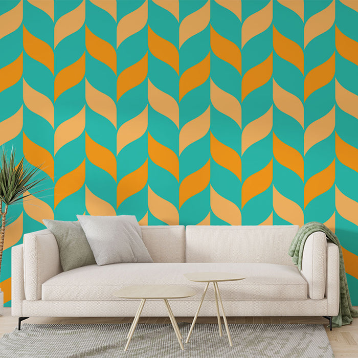 Papier peint rétro | Motifs géométriques orange et turquoise