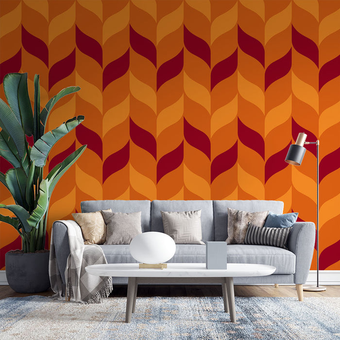 Papier peint géométrique | Motif chevron orange et bordeaux