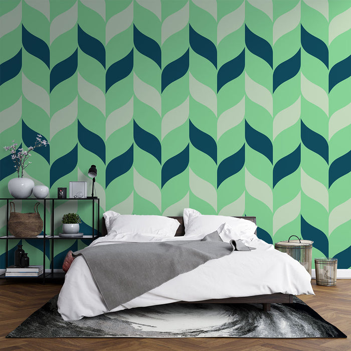 Papier peint géométrique | Motif vert et bleu moderne