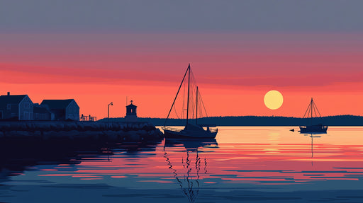 Papier peint coucher de soleil marin Scène apaisante de port au crépuscule