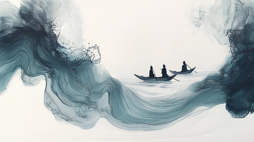 Papier peint art éthéré Silhouette de canoës dans l'eau